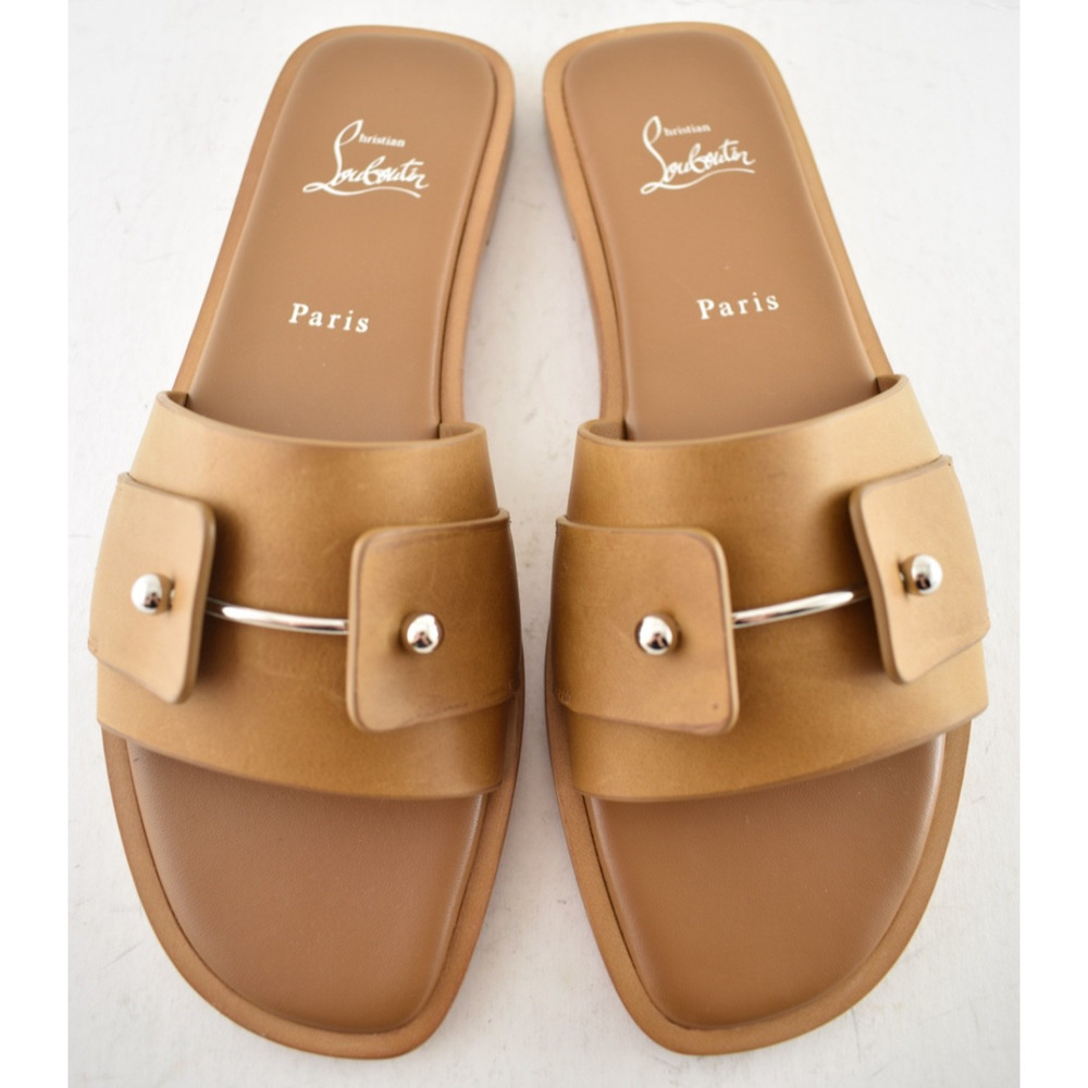 Christian Louboutin Chambelimule Donna Flat Tera Brown Leather Slide Sandal 36 - Picture 8 of 16